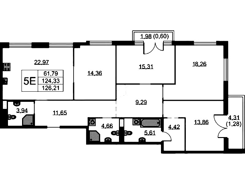 4-комнатная квартира 126.21 м², 8/9 эт., ЖК «Бакунина 33»